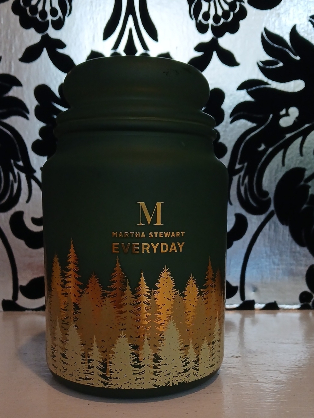 Martha Stewart Green Jar with Gold Forest Accent